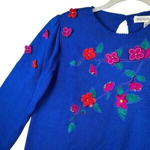 Vintage Anne Crimmins Umi Collections Sweater Womens Small Floral 3D Applique